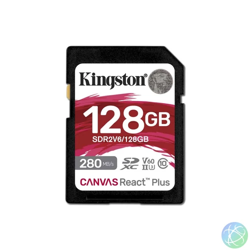 Kingston 128GB SDXC Canvas React Plus Class 10 UHS-II U3 V60 memóriakártya