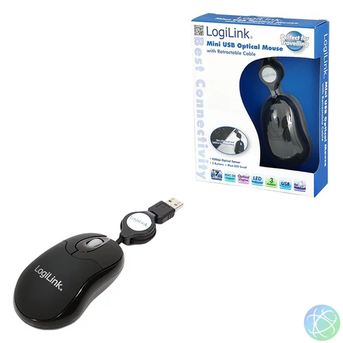Logilink ID0016 mouse optical USB mini with retractable cable Black egér