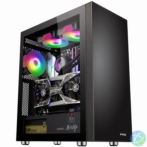MS Armor V500 Gaming Tempered Glass Window Black gépház