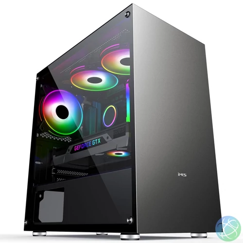 MS Fighter S300 Gaming Tempered Glass Window Grey gépház