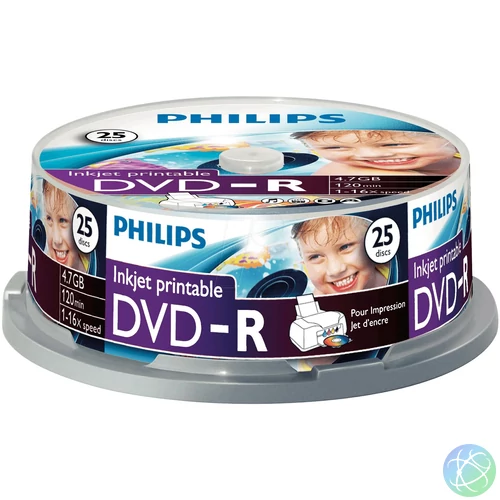 Philips DVD-R 4,7Gb 16x Hengeres nyomtatható 25db/csomag (25-ös címke) dvd lemez