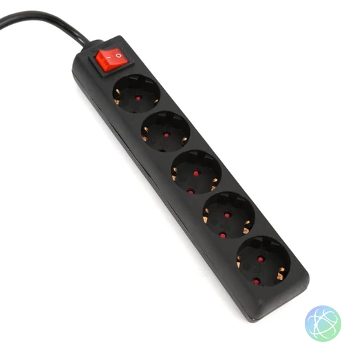 Platinet Omega Hálózati Elosztó Kapcsolóval 5DIN 1,5m Black