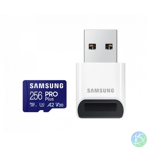 Samsung 256GB microSDXC Pro Plus Class10 U3 A2 V30 + USB adapterrel memóriakártya