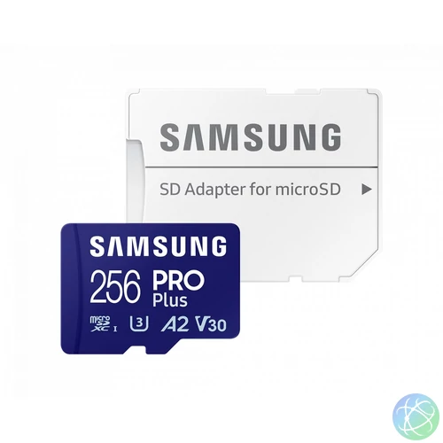 Samsung 256GB microSDXC Pro Plus Class10 U3 A2 V30 + adapterrel memóriakártya