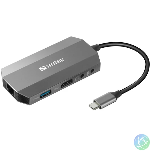 Sandberg USB-C 6 in1 Travel Dock Gray