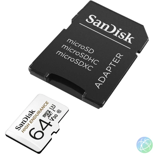 Sandisk 64GB microSDXC High Endurance Class 10 CL10 U3 V30 + adapterrel memóriakártya