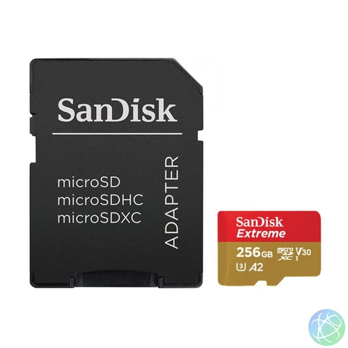 Sandisk 256GB microSDXC Class 10 U3 V30 A2 Extreme + adapterrel memóriakártya