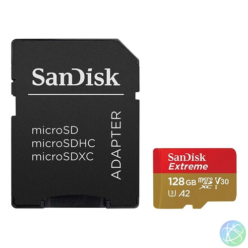 Sandisk 128GB microSDXC Class 10 U3 V30 A2 Extreme + adapterrel memóriakártya