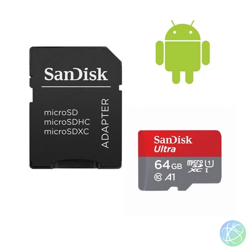 Sandisk 64GB microSDXC Ultra Class 10 UHS-I A1 (Android) + adapterrel memóriakártya