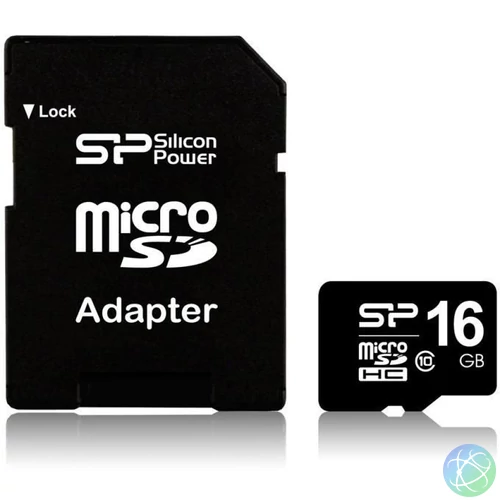 Silicon Power 16GB microSDHC Class 10 + adapterrel memóriakártya