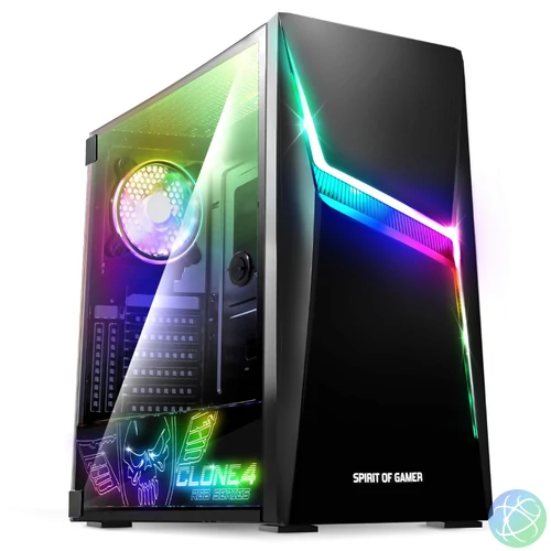 Spirit Of Gamer Clone 4 RGB Tempered Glass Black gépház