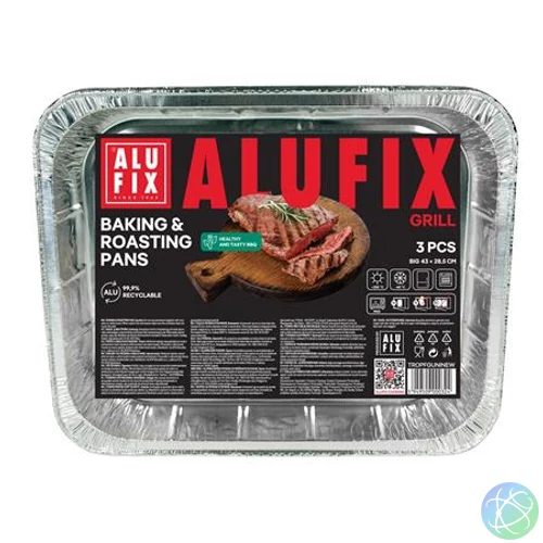 Alumínium grilltálca, 33x26 cm, 3 db, ALUFIX