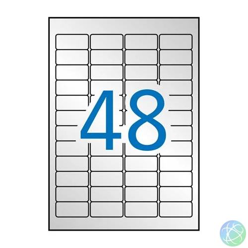 Etikett, 45,7x21,2 mm, poliészter, időjárásálló, kerekített sarkú, APLI, ezüst, 960 etikett/csomag