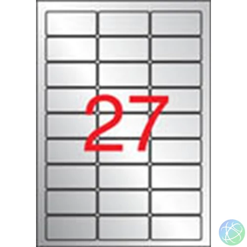 Etikett, 63,5x29,6 mm, poliészter, időjárásálló, kerekített sarkú, APLI, ezüst, 540 etikett/csomag