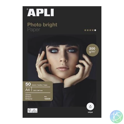 Fotópapír, tintasugaras, A4, 200 g, fényes, APLI "Photo bright"
