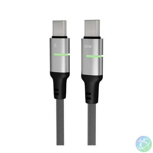 Töltőkábel, USB-C - USB-C, 60W, 1 m, AVAX "CB632 Steely LED", fekete