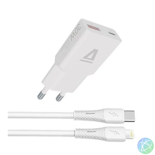 Hálózati töltő + USB-C - Lightning (Apple) kábel,  AVAX "CH6414", fehér