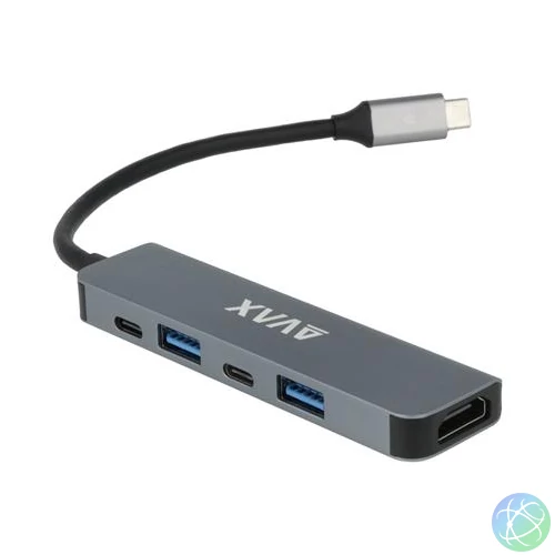 USB-C elosztó-HUB, HDMI+USB-C+2xUSB 3.0, PD, AVAX "HB611 Connect+", fekete