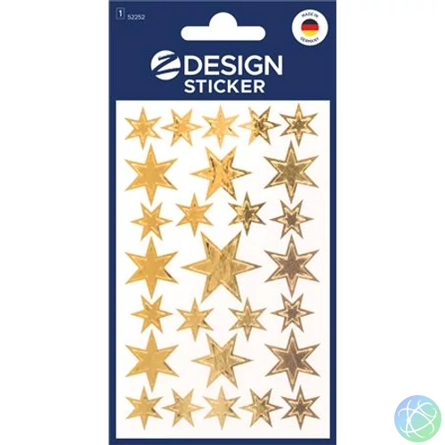 Matrica,  1 ív, 76x120 mm, AVERY ZWECKFORM, "Z-Design No.52252", arany csillagok