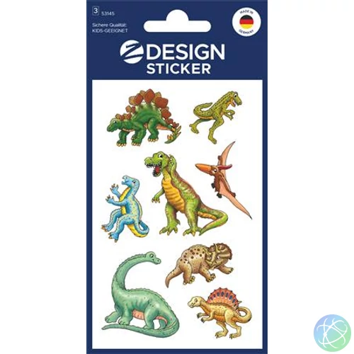 Matrica, papír, 3 ív, 76x120 mm, AVERY ZWECKFORM, "Z-Design No.53145", dinoszauruszok
