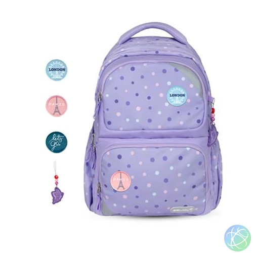Iskolatáska, cipzáras, BELMIL "Maxi Pack Purple Dots", lila pöttyös