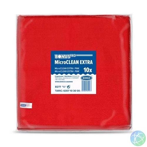 Törlőkendő, mikroszálas, univerzális, 10 db, 40x40 cm, BONUS "MicroCLEAN Extra", piros