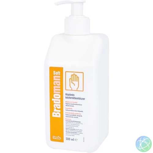 Kézfertőtlenítő szer, higiénés, pumpás, 500 ml, BRADOMAN "Soft"