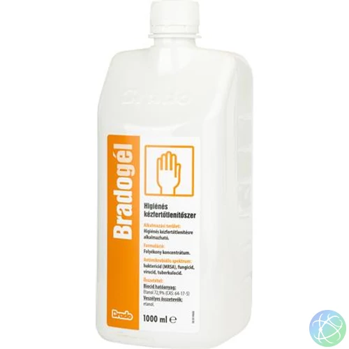 Kézfertőtlenítő gél, alkoholos, 1 l, BRADOGÉL