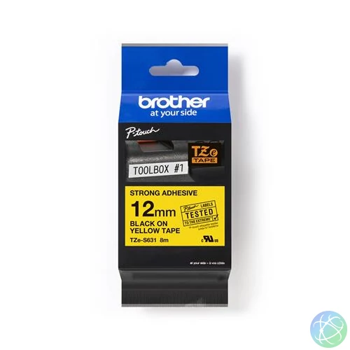 Feliratozógép szalag, 12 mm x 8 m, BROTHER, "TZe-631" sárga-fekete