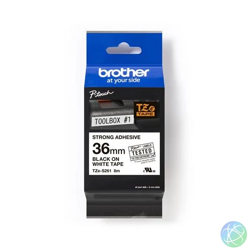 Feliratozógép szalag, 36 mm x 8 m, BROTHER, "TZe-261" fehér-fekete