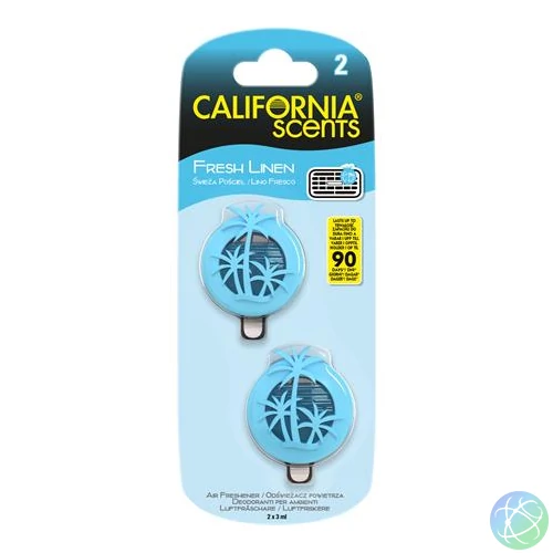Autóillatosító, mini diffúzer, 2*3 ml, CALIFORNIA SCENTS "Fresh Linen"