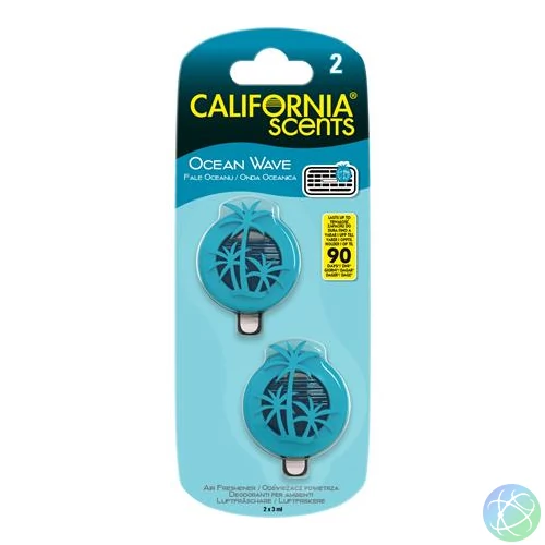 Autóillatosító, mini diffúzer, 2*3 ml, CALIFORNIA SCENTS "Ocean Wave"
