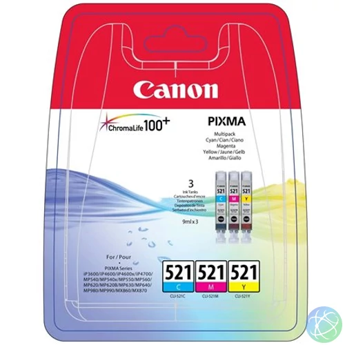 CLI-521KIT Tintapatron multipack Pixma iP3600, 4600 nyomtatókhoz, CANON, c+m+y, 3*9ml