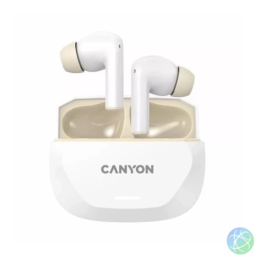 Fülhallgató, TWS vezeték nélküli, Bluetooth 5.4, CANYON "Hexagon 7", fehér-bézs