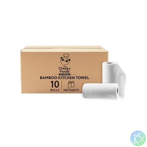 Háztartási papírtörlő, bambusz, 2 rétegű, 100 lap, 10 tekercses, CHEEKY PANDA, fehér