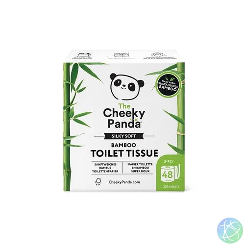 Toalettpapír, bambusz, 3 rétegű, kistekercses, 48 tekercs, CHEEKY PANDA, fehér