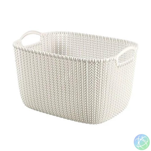 Kötött hatású kosár, L méret, CURVER "Knit", fehér