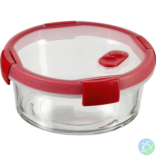 Ételtartó, kerek, üveg, 1,2 l, CURVER "Smart Cook", piros