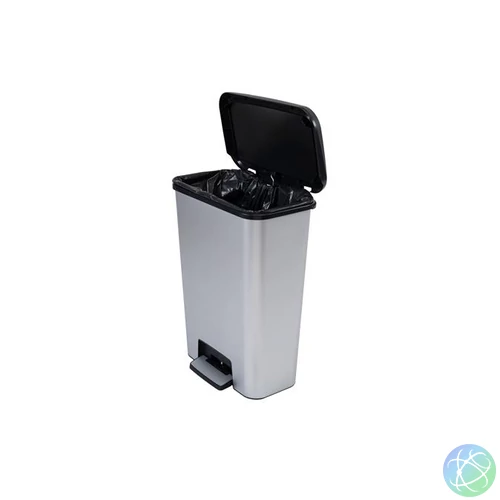 Pedálos szemetes, téglalap alakú, 50 l, CURVER "Compatta", fekete-ezüst