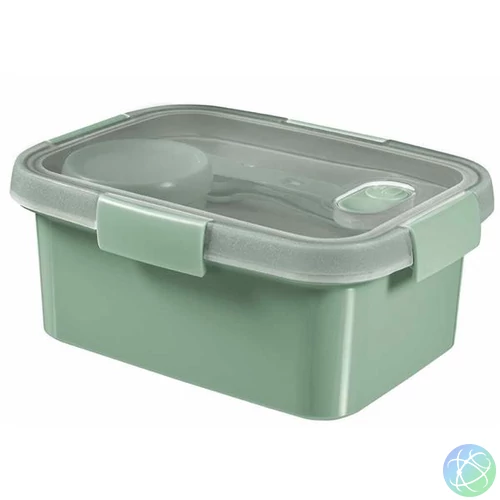 Ételtartó, szósztartóval, evőeszközzel, szögletes, műanyag, 1,2 l, CURVER "Smart Eco", világoszöld
