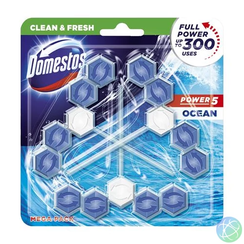 WC frissítő blokk, 3 db-os, DOMESTOS "Power 5", óceán