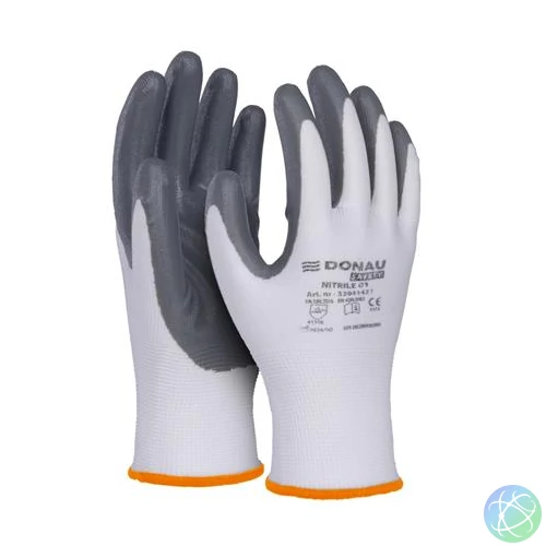 Szerelőkesztyű, nitril, DONAU "Safety 01", 7/S méret, szürke
