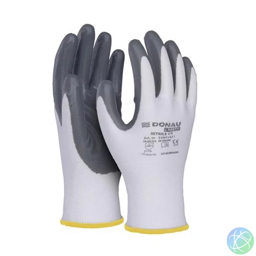 Szerelőkesztyű, nitril, DONAU "Safety 01", 8/M méret, szürke