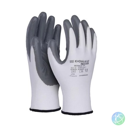 Szerelőkesztyű, nitril, DONAU "Safety 01", 10/XL méret, szürke