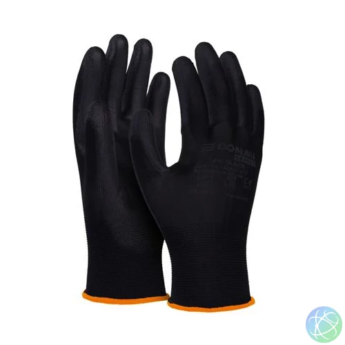 Szerelőkesztyű, PU, DONAU "Safety", 7/S méret, fekete