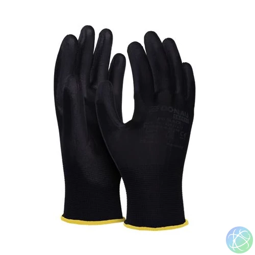 Szerelőkesztyű, PU, DONAU "Safety", 8/M méret, fekete