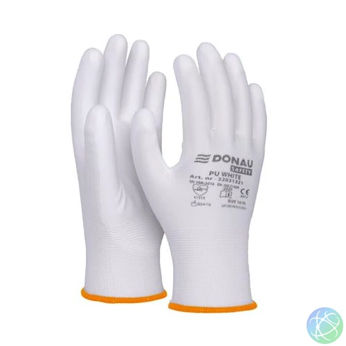 Szerelőkesztyű, PU, DONAU "Safety", 7/S méret, fehér