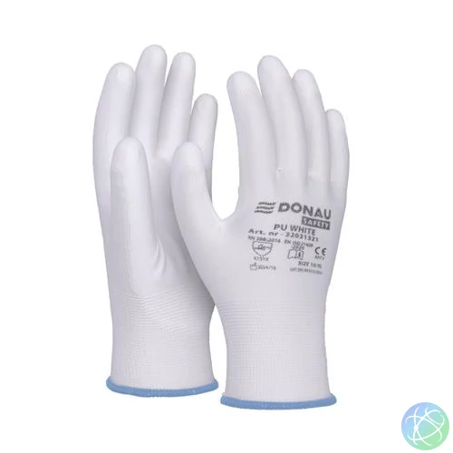 Szerelőkesztyű, PU, DONAU "Safety", 9/L méret, fehér