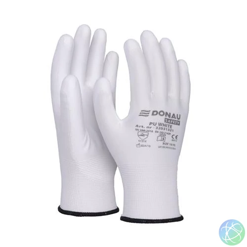 Szerelőkesztyű, PU, DONAU "Safety", 10/XL méret, fehér