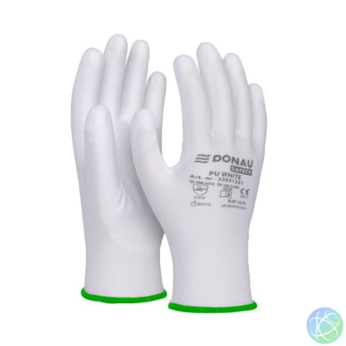 Szerelőkesztyű, PU, DONAU "Safety", 11/XXL méret, fehér